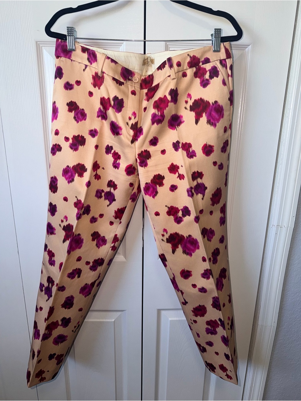 Michael Kors Cream Chinos with Magenta Floral Print